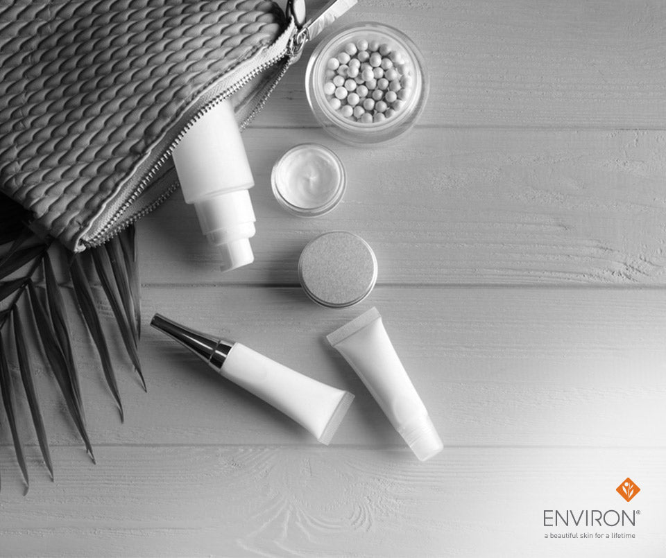 Textured gray woven clutch bag made of fabric perfect for stylish storage in your skin care routine update article
