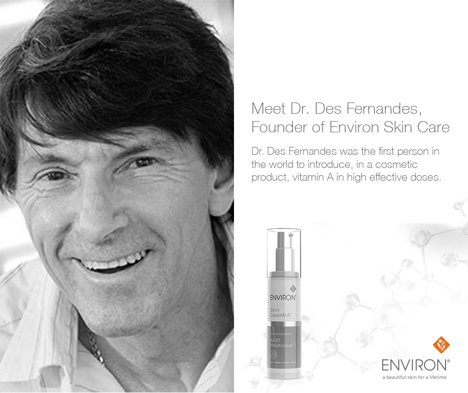 Silver and transparent glass bottle of environ skin essential a-7 moisturizer with pump dispenser featured in thank you article