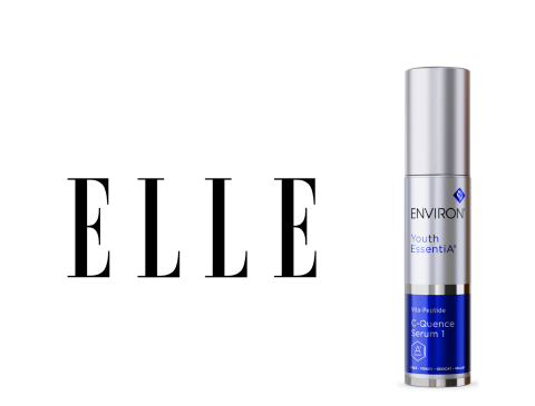 Silver and blue cylindrical bottle of environ youth essence a+ c-quence serum 1.