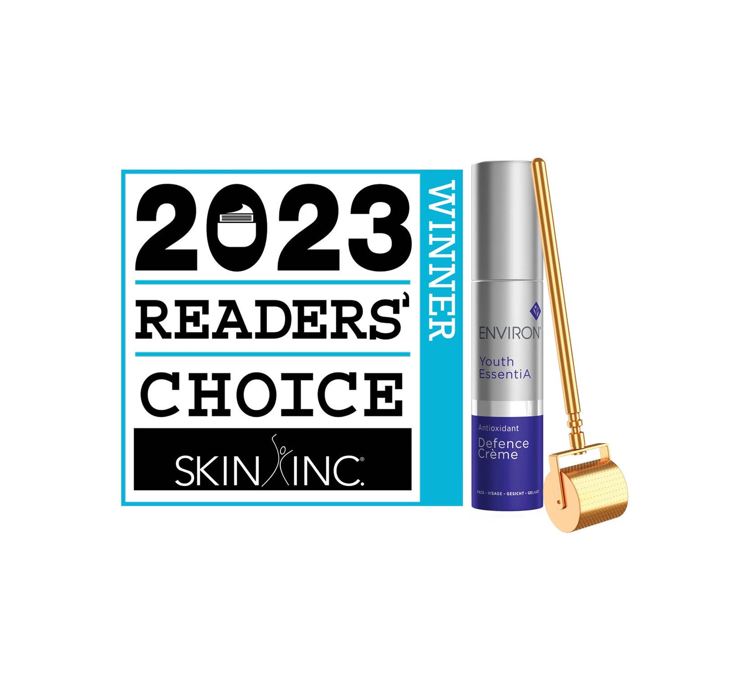 Silver and purple environ youth essentia antioxidant defence creme with gold roller.