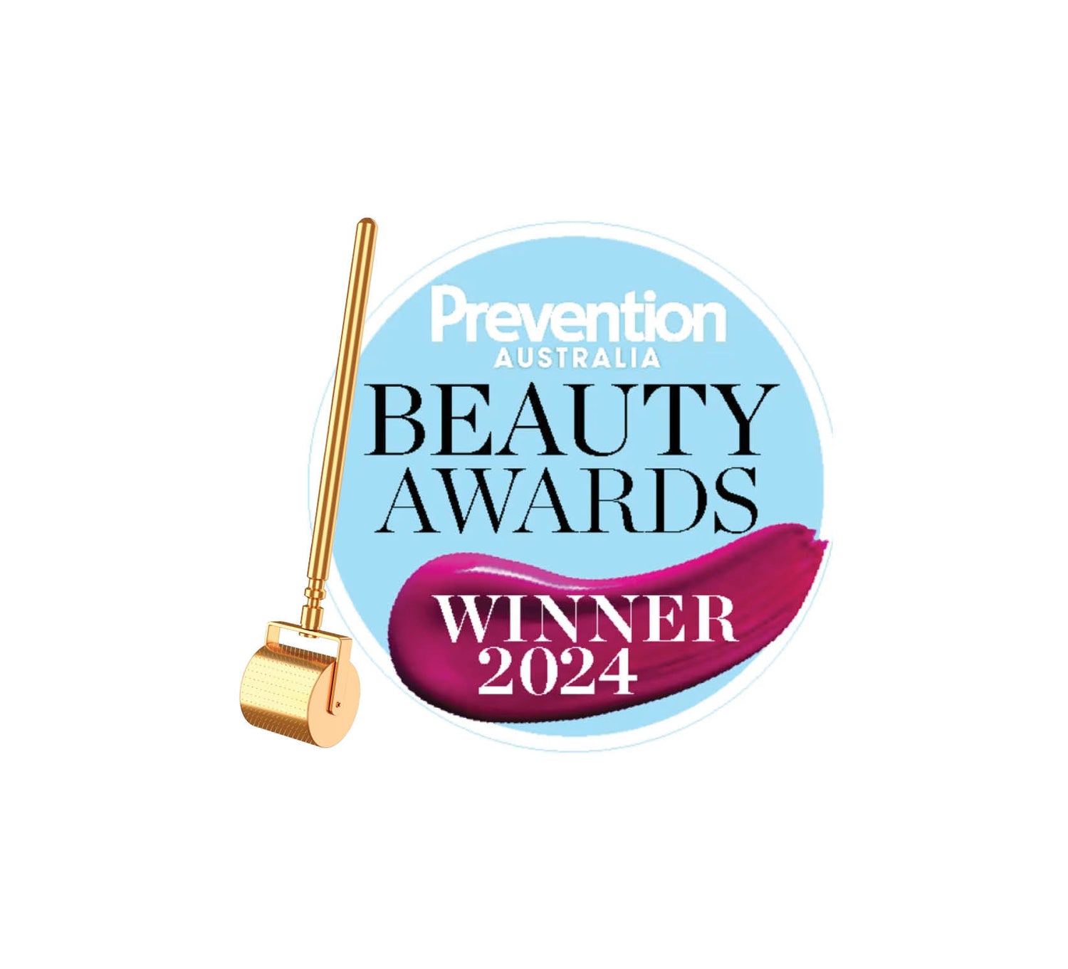 Gold-colored derma roller with a cylindrical handle and textured rolling head.