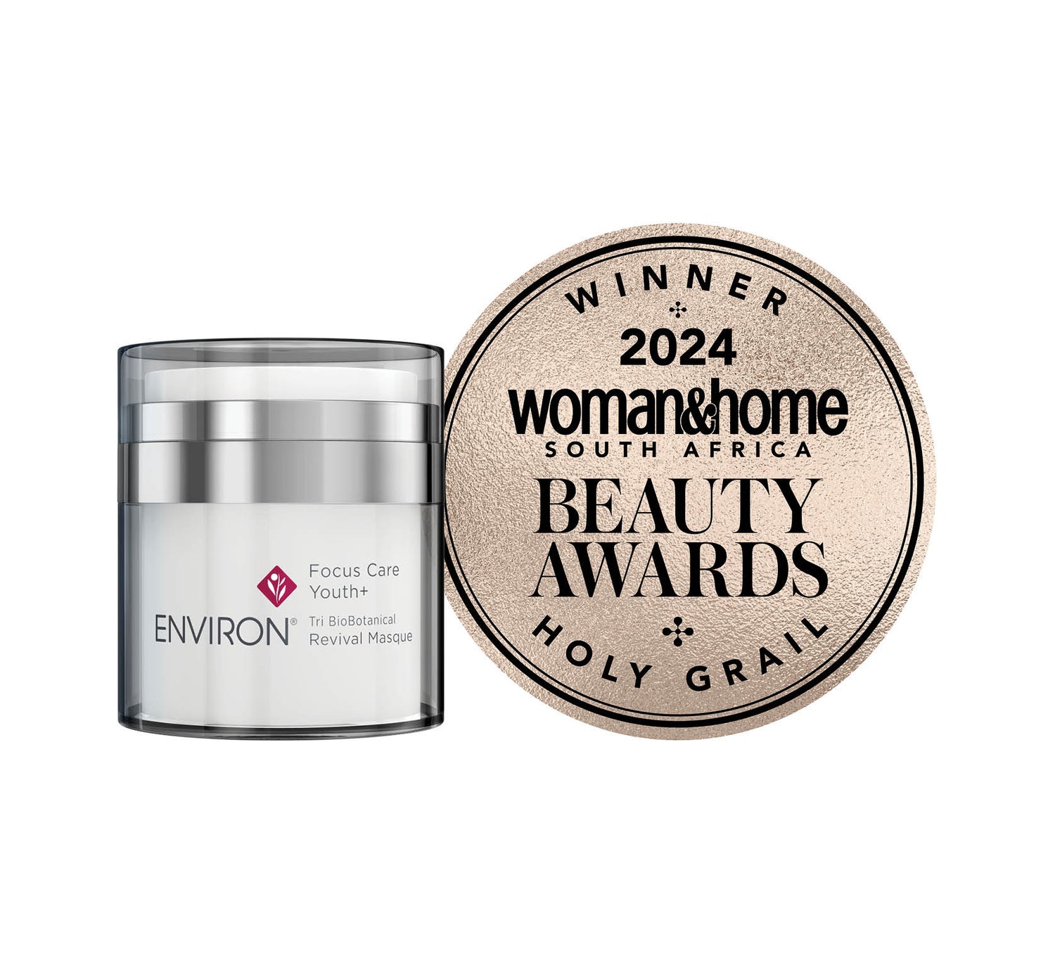 Silver and white glass jar of environ focus care youth+ tri biobotanical revival masque