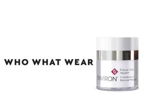 A sleek, transparent glass jar with a silver and white lid contains the environ focus care youth+ tri biobiotic revival moisturizer.