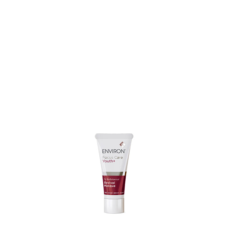 A white tube of Environ Focus Care Youth+ Tri BioBotanical Revival Masque stands against a plain white background.