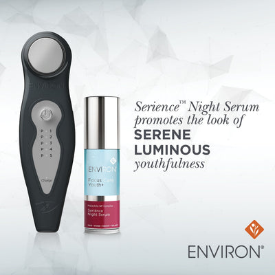 Black and silver environ serience night serum device with a sleek, ergonomic design.