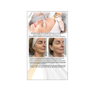 A professional skincare advertisement showcases non-invasive facial treatments with before-and-after photos demonstrating a visible reduction in wrinkles and improved skin texture.