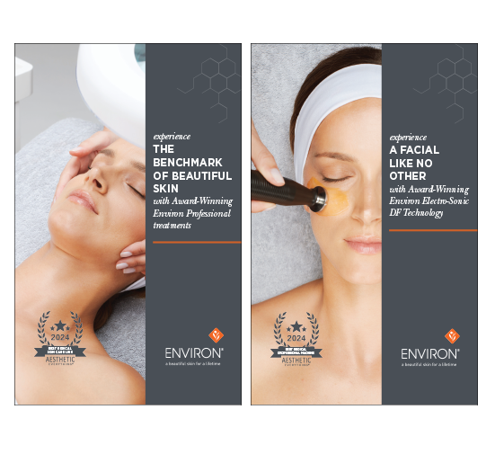 A woman receives award-winning Environ professional skincare treatments and an advanced Electro-Sonic DF technology facial to achieve beautiful skin.