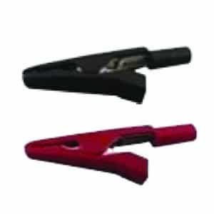 Red and black insulated alligator clips provide secure electrical connections for testing and diagnostic work.