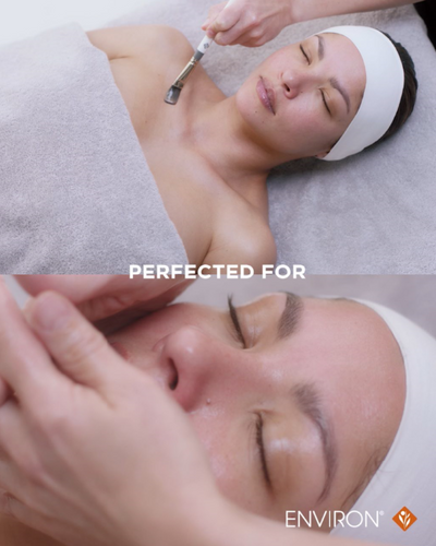 White headband worn by a woman during a facial treatment