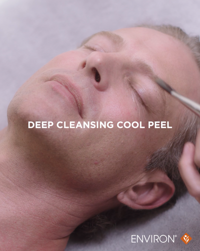 Silver metallic eyebrow brush being used for a deep cleansing cool peel treatment