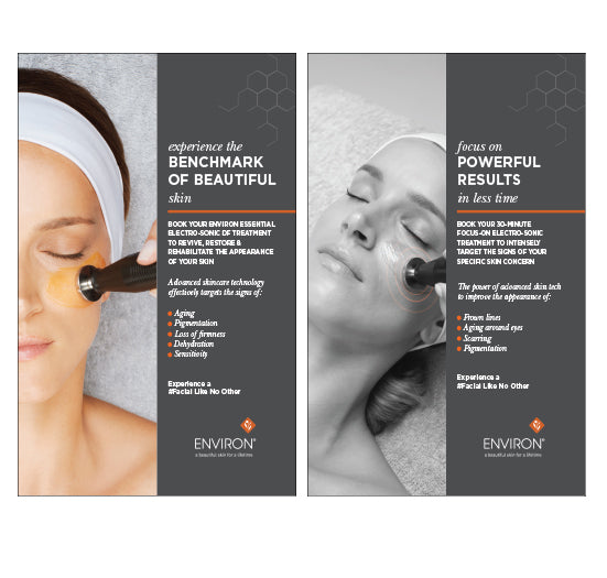 A woman receives a professional Environ electro-sonic facial treatment using advanced skincare technology to target aging and improve overall skin health.