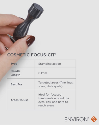 Black plastic cosmetic focus-cit device with 0.1mm needle for targeted skin treatments