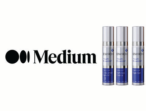 Three silver-topped, blue-labeled environ youth essentials eye serums.