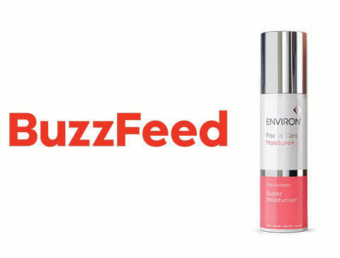 Silver and coral pink environ focus care super moisturiser bottle with a sleek metallic cap