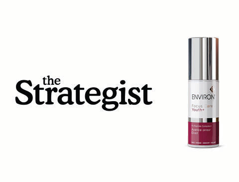 Silver and maroon environ focus on youth anti-aging serum spray bottle