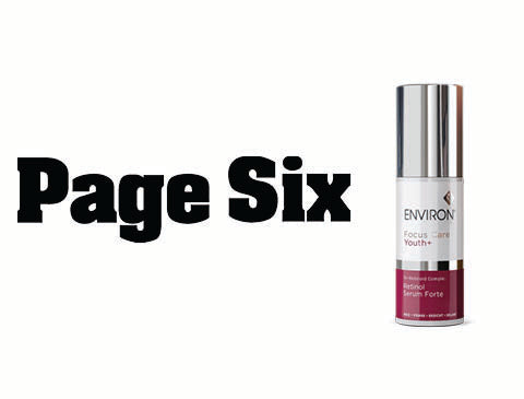Silver and maroon environ focus + youth anti-aging serum forte bottle with a sleek metallic cap