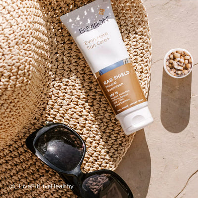 White and gold tube of environ even more sun care+ rad shield mineral sunscreen spf 15
