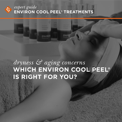 Environ cool peel treatments in white and black bottles with a dark label.
