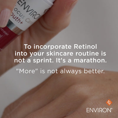 White tube with red cap and silver band, labeled ’environ focus care youth+’