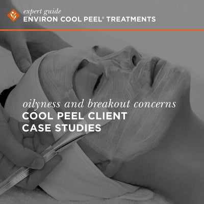 A woman receiving an environ cool peel treatment with a white facial mask being applied to her face.