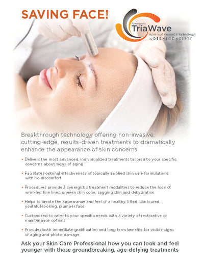 A sleek, silver-toned triawave device with a smooth, curved handle and a precision tip is being used for non-invasive skin treatments.