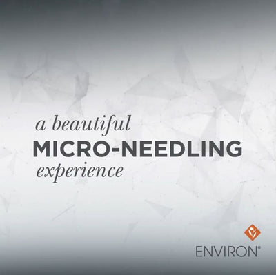 A sleek, minimalist promotional graphic for environ’s micro-needling experience.
