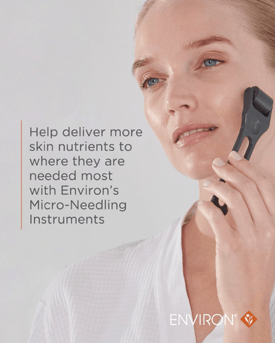 Black plastic micro-needling device with a textured grip and rounded head