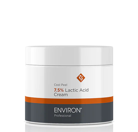 A white jar of Environ Professional Cool Peel 7.5% Lactic Acid Cream features minimalist orange and charcoal branding.