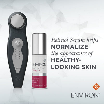 Black and silver environ focus care youth+ retinol serum device with a sleek, ergonomic design.