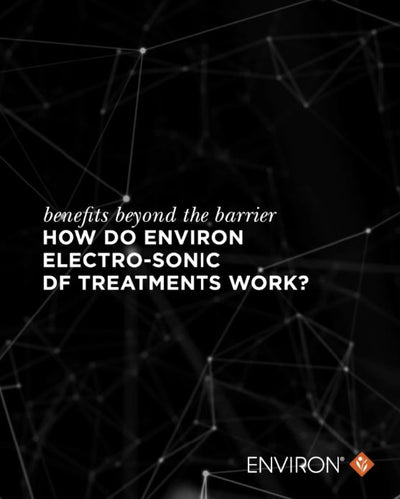 Black and white promotional graphic for environ electro-sonic df treatments.