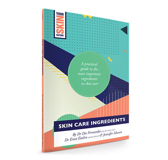 The book Skin Care Ingredients by Dr. Des Fernandes features a colorful geometric cover design as a practical guide to essential skincare ingredients.